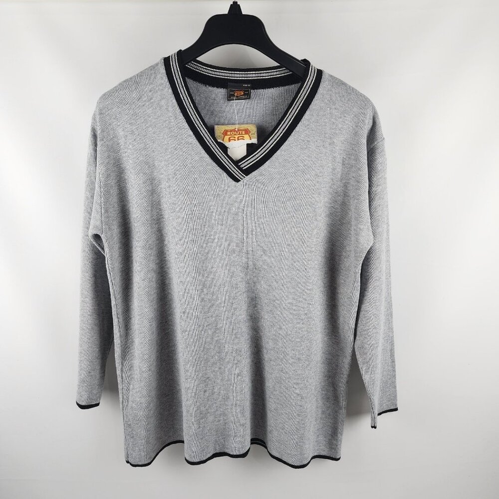 Route 66 Sweater Mens Large Gray Vintage L/S V-Neck Pullover USA NWT